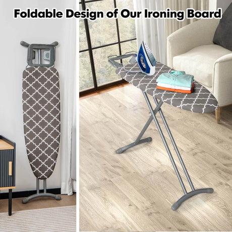 44 x 14 Inch Foldable Ironing Board with Iron Rest Extra Cotton Cover-Gray