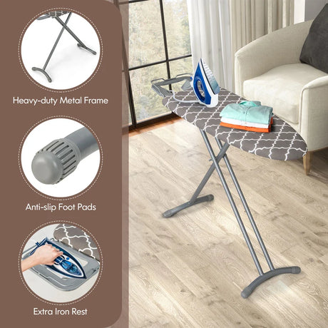44 x 14 Inch Foldable Ironing Board with Iron Rest Extra Cotton Cover-Gray