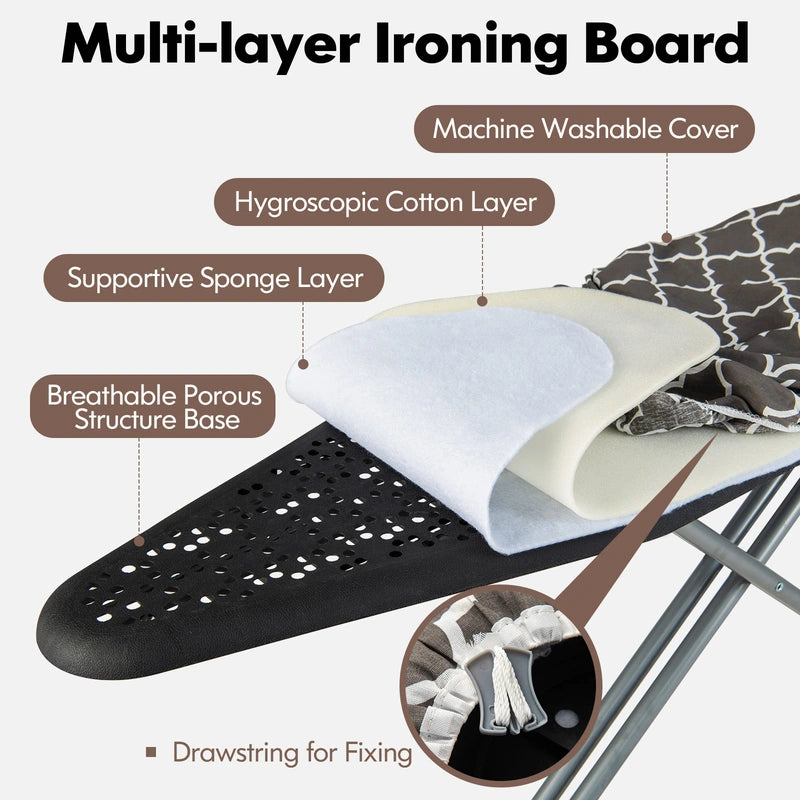 44 x 14 Inch Foldable Ironing Board with Iron Rest Extra Cotton Cover-Gray