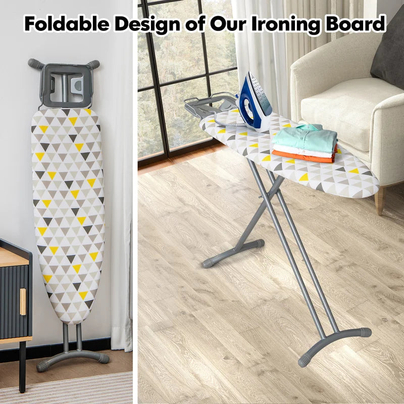 44 x 14 Inch Foldable Ironing Board with Iron Rest Extra Cotton Cover-White
