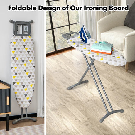 44 x 14 Inch Foldable Ironing Board with Iron Rest Extra Cotton Cover-White