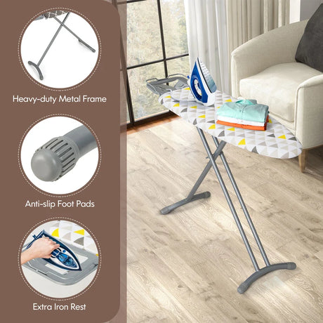 44 x 14 Inch Foldable Ironing Board with Iron Rest Extra Cotton Cover-White