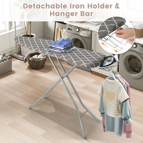 60 x 15 Inch Foldable Ironing Board with Iron Rest Extra Cotton Cover-Gray