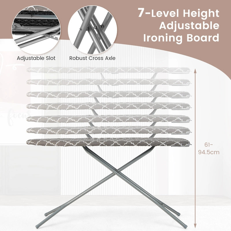60 x 15 Inch Foldable Ironing Board with Iron Rest Extra Cotton Cover-Gray