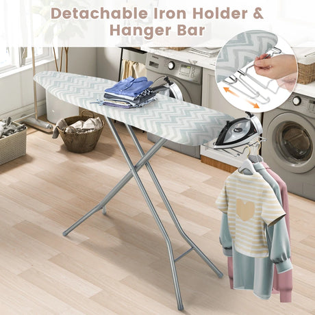 60 x 15 Inch Foldable Ironing Board with Iron Rest Extra Cotton Cover-White