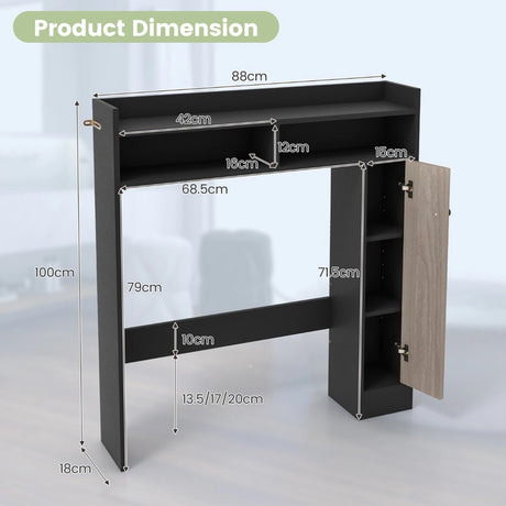 Bathroom Over the Toilet Floor Storage Organizer with Adjustable Shelves-Black