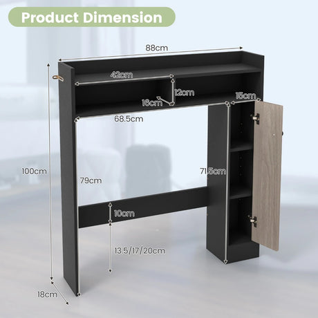 Bathroom Over the Toilet Floor Storage Organizer with Adjustable Shelves-Black
