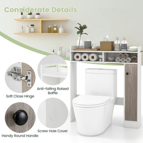 Bathroom Over the Toilet Floor Storage Organizer with Adjustable Shelves-White
