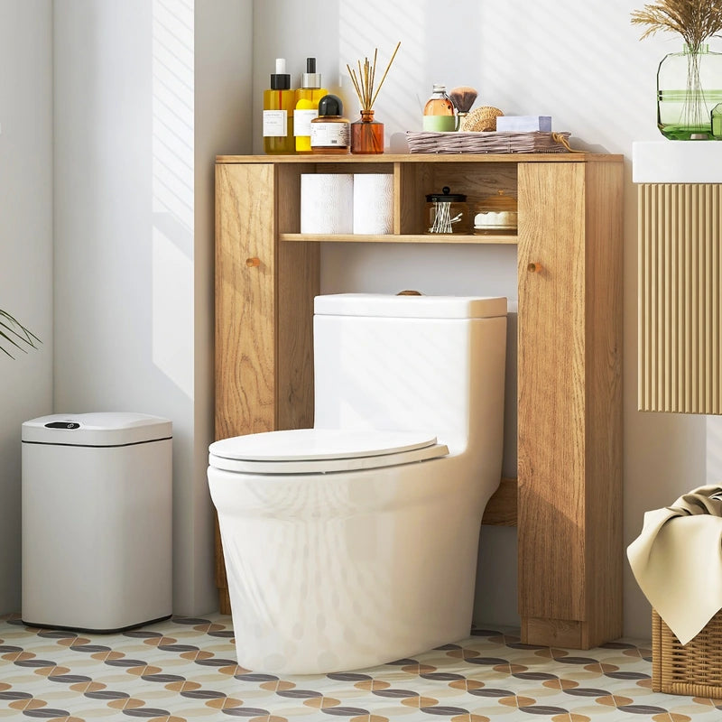 Over The Toilet Storage Cabinet with 2 Open Compartments 4 Adjustable Shelves-Natural