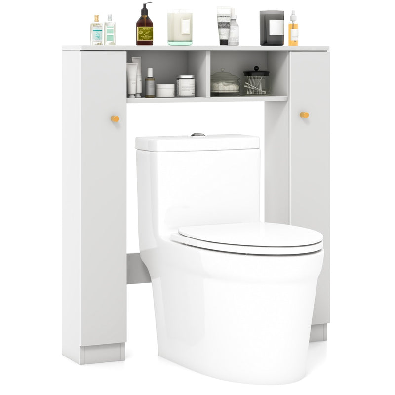 Over The Toilet Storage Cabinet with 2 Open Compartments 4 Adjustable Shelves-White