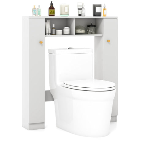 Over The Toilet Storage Cabinet with 2 Open Compartments 4 Adjustable Shelves-White