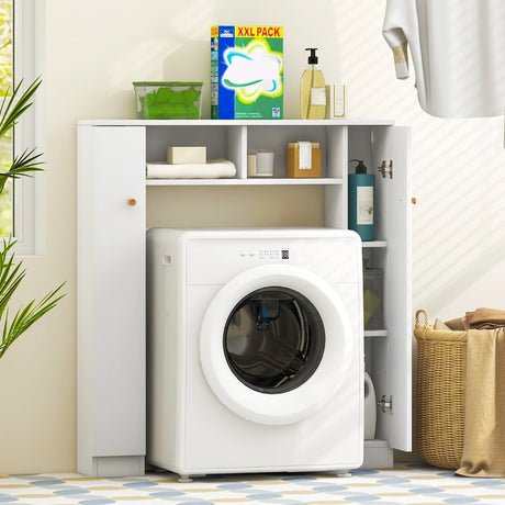 Over The Toilet Storage Cabinet with 2 Open Compartments 4 Adjustable Shelves-White