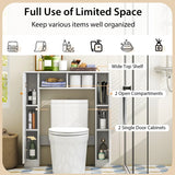 Over The Toilet Storage Cabinet with 2 Open Compartments 4 Adjustable Shelves-White