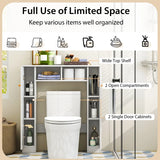 Over The Toilet Storage Cabinet with 2 Open Compartments 4 Adjustable Shelves-White