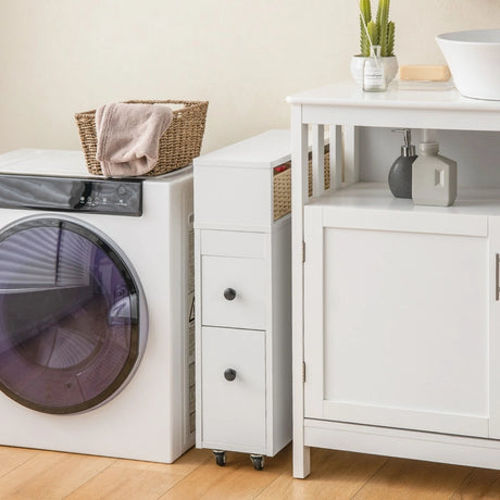 Movable Bathroom Storage Cabinet with 2 Slide Out Drawers for Small Spaces