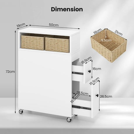 Movable Bathroom Storage Cabinet with 2 Slide Out Drawers for Small Spaces