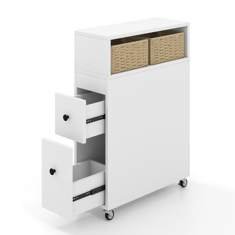Movable Bathroom Storage Cabinet with 2 Slide Out Drawers for Small Spaces