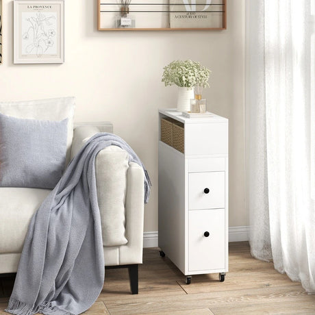 Movable Bathroom Storage Cabinet with 2 Slide Out Drawers for Small Spaces