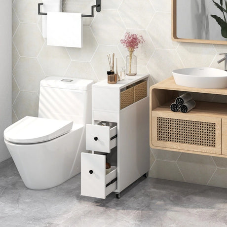 Movable Bathroom Storage Cabinet with 2 Slide Out Drawers for Small Spaces