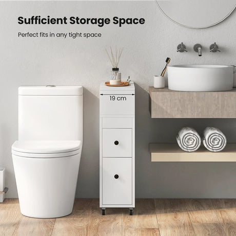Movable Bathroom Storage Cabinet with 2 Slide Out Drawers for Small Spaces