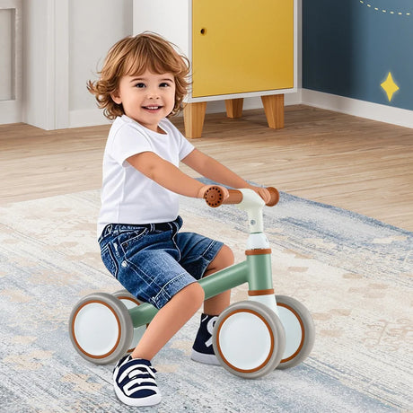 Baby Balance Bike with Height Adjustable Handle and Seat-Green