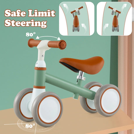 Baby Balance Bike with Height Adjustable Handle and Seat-Green