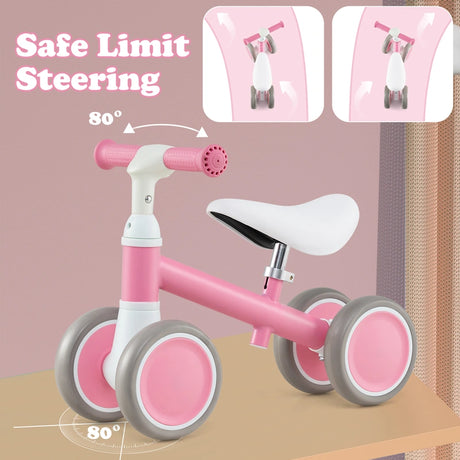 Baby Balance Bike with Height Adjustable Handle and Seat-Pink