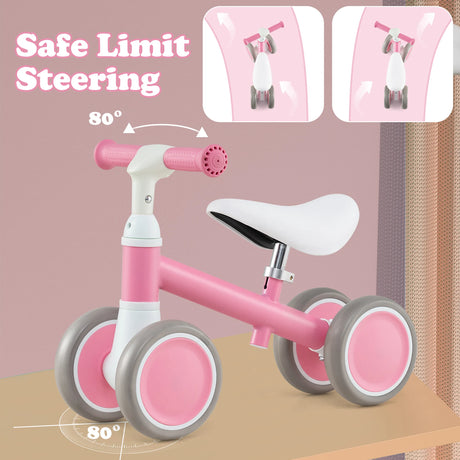 Baby Balance Bike with Height Adjustable Handle and Seat-Pink