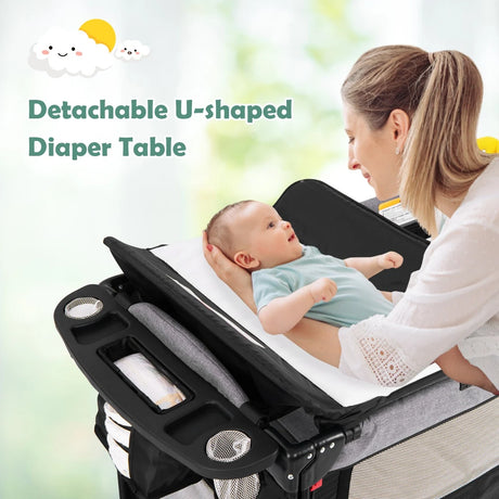5-in-1 Convertible Baby Bed with Changing Table &amp; Storage Bag Black