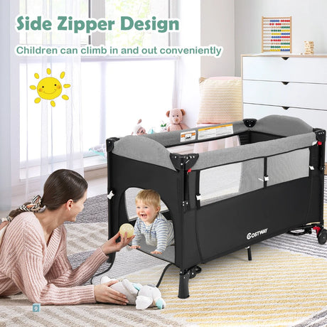 5-in-1 Convertible Baby Bed with Changing Table &amp; Storage Bag Black