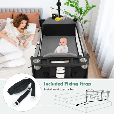 5-in-1 Convertible Baby Bed with Changing Table &amp; Storage Bag Black