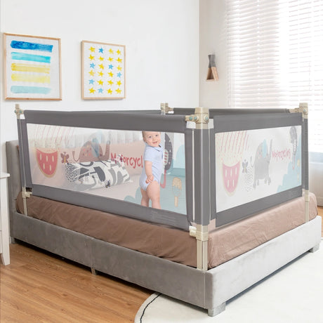 175cm bed rail 24 steps height adjustable baby gate with double lock dark grey