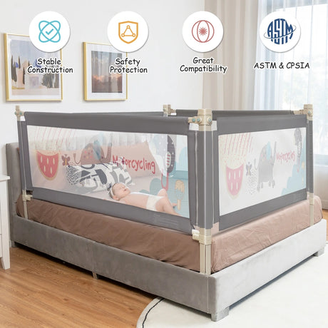175cm bed rail 24 steps height adjustable baby gate with double lock dark grey