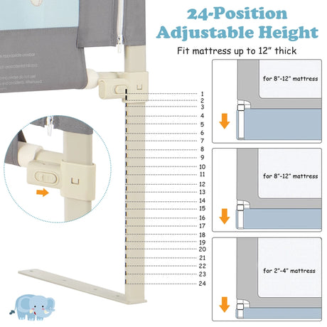 175cm bed rail 24 steps height adjustable baby gate with double lock dark grey