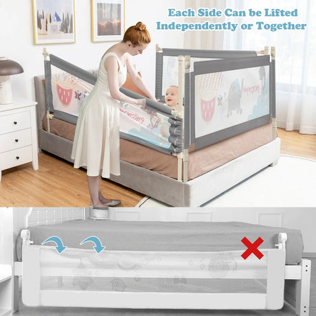 175cm bed rail 24 steps height adjustable baby gate with double lock dark grey