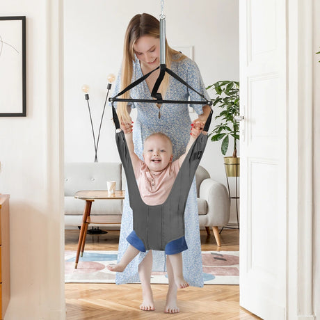 Adjustable Hanging Bouncer for Babies 6-12 Months Gray Fabric
