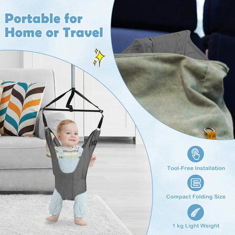 Adjustable Hanging Bouncer for Babies 6-12 Months Gray Fabric