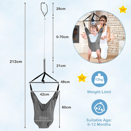 Adjustable Hanging Bouncer for Babies 6-12 Months Gray Fabric
