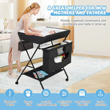 Baby Changing Station Collapsible Baby Changing Table with Wheels Black