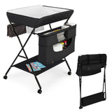 Baby Changing Station Collapsible Baby Changing Table with Wheels Black