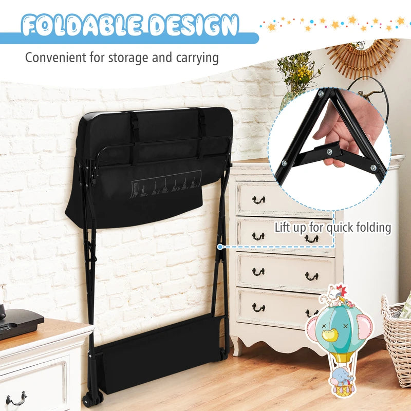 Baby Changing Station Collapsible Baby Changing Table with Wheels Black