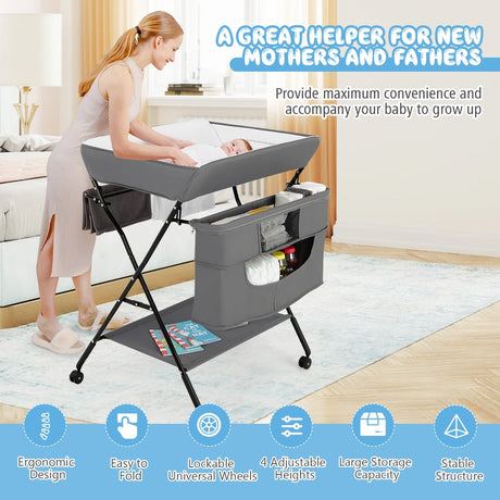 Changing station Foldable changing table for babies with wheels Grey