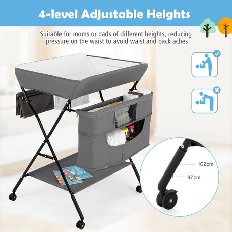 Changing station Foldable changing table for babies with wheels Grey