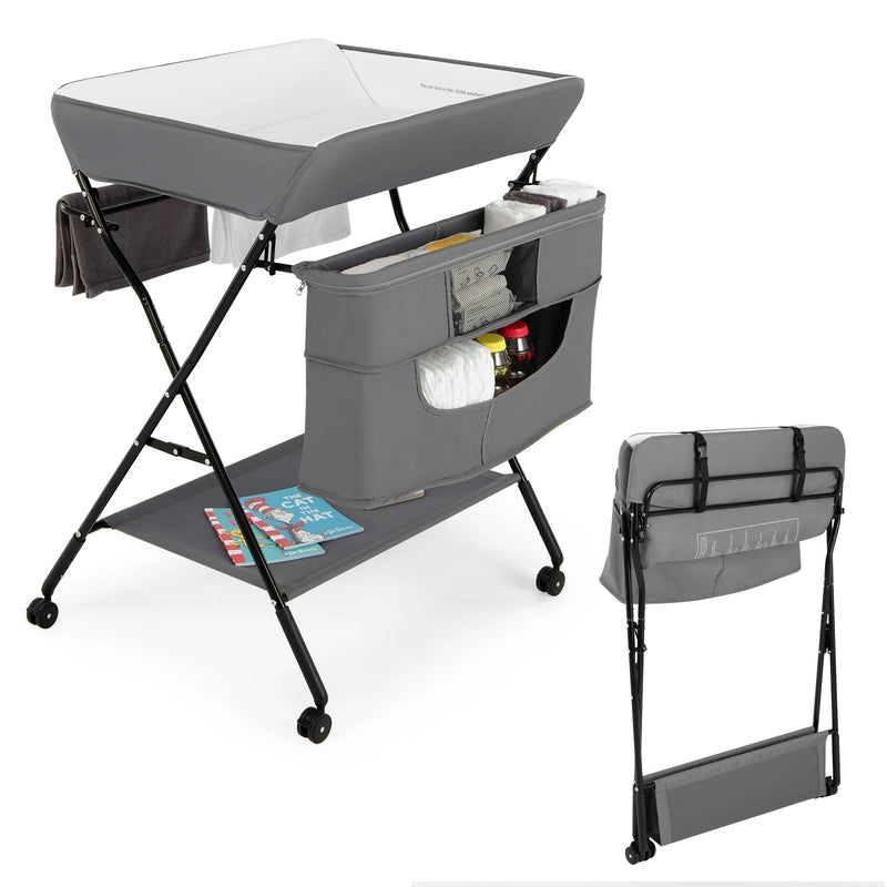 Changing station Foldable changing table for babies with wheels Grey