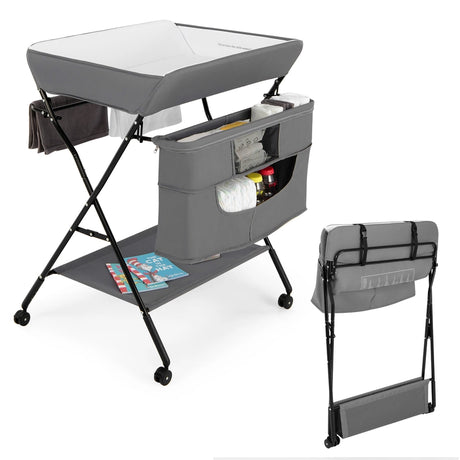 Changing station Foldable changing table for babies with wheels Grey