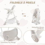 Baby High Chair with Detachable PU Cushion and Lockable Wheels-Beige