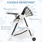 Baby High Chair with Detachable PU Cushion and Lockable Wheels-Black