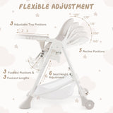 Baby High Chair with Detachable PU Cushion and Lockable Wheels-Beige
