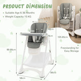 Baby High Chair with Detachable PU Cushion and Lockable Wheels-Grey