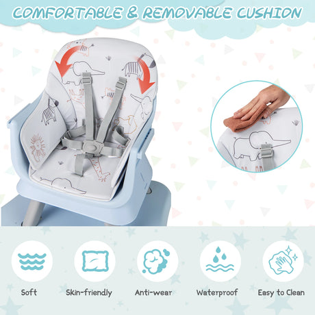 6-in-1 Baby High Chair with 5-Point Harness and Removable Tray-Blue